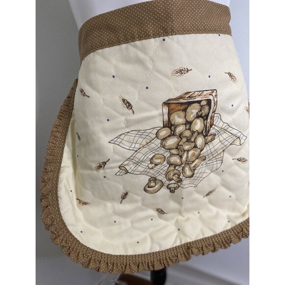 Country Farm House Apron Mushroom Design Quilted Ruffled by Franco Reversible - Picture 3 of 16